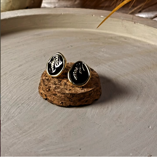 Black & Gold Leaf Ear Studs